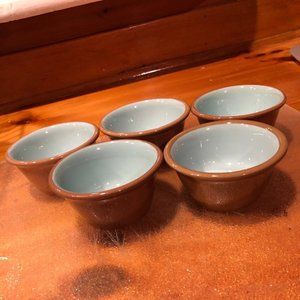 Chateau Buffet 5 Vintage Custard Cups Taylor Smith  Cinnamon Turquoise Colors